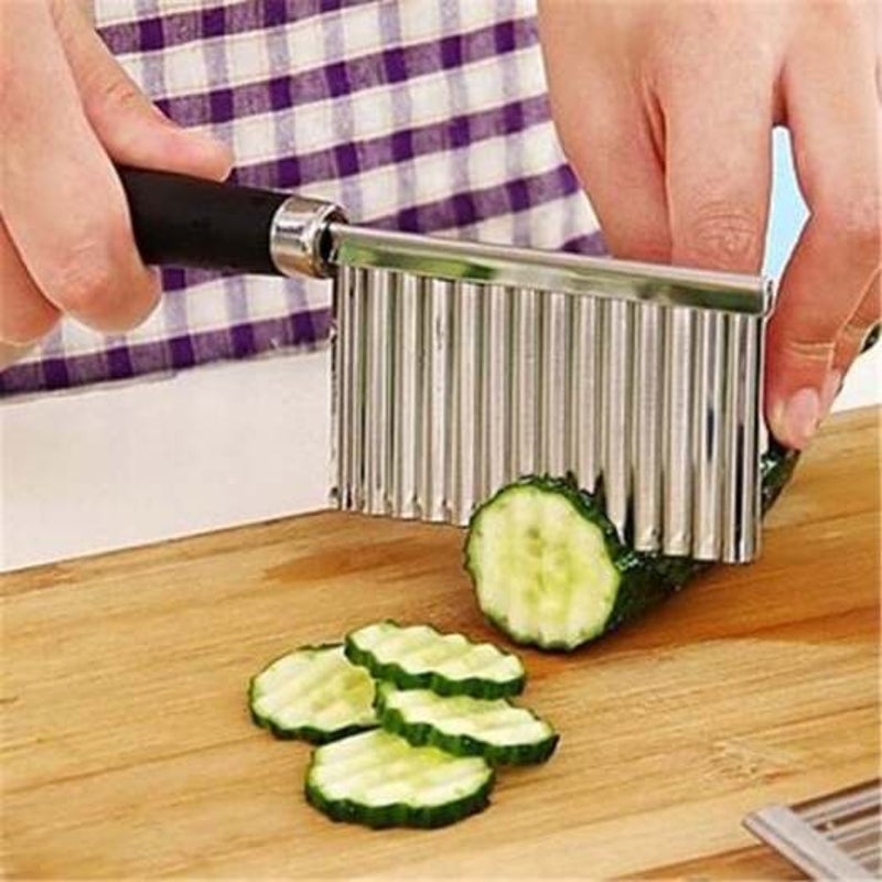 Stainless Steel Potato Wavy Edged Knife Gadget Vegetable Fruit Cutter Peeler Silver