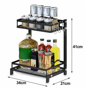 Standing Spice Bottle Rack For Kitchen 2 Layer Storage Shelf Hooks Accessories Household Stainless Steel Organizer Racks