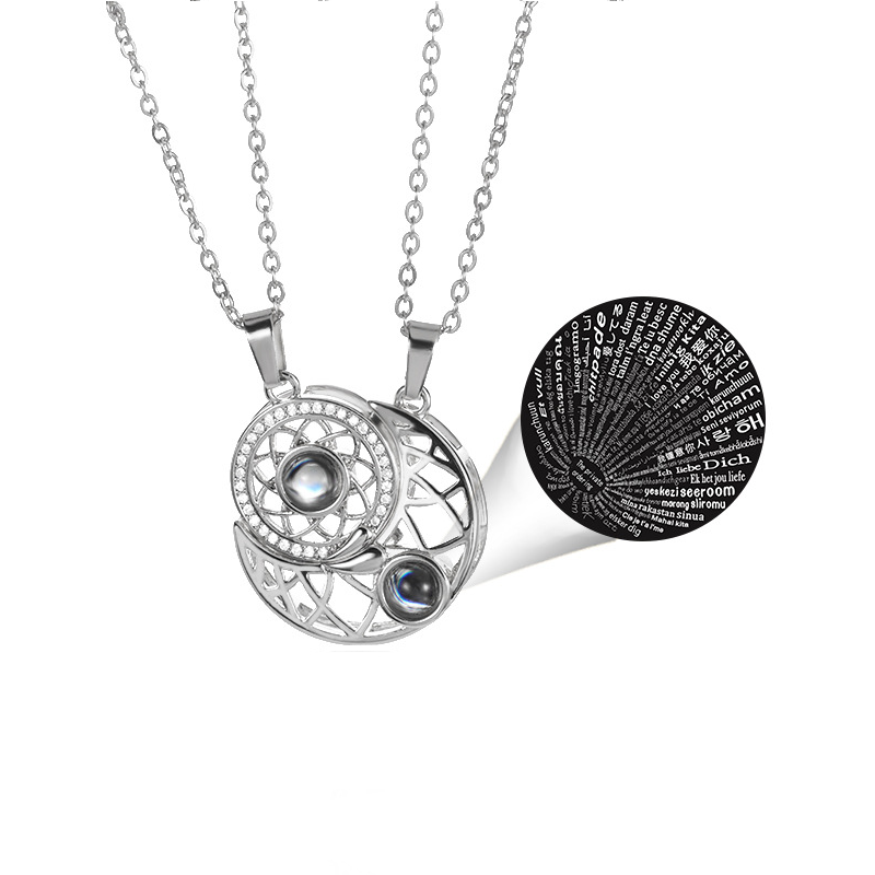 Veile Studios Sun Moon Star Projection Necklace I Love You 100 Languages