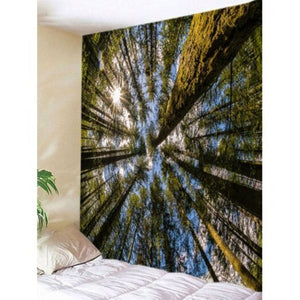 Sunshine Forest Sky Print Tapestry Wall Hanging Decor Green W59 Inch L59