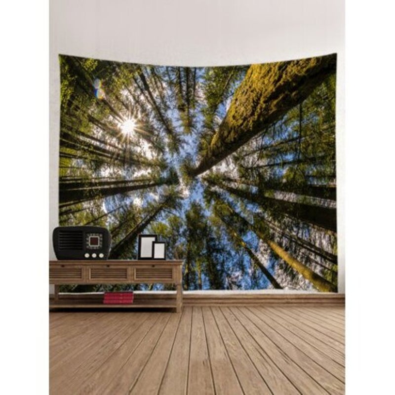 Sunshine Forest Sky Print Tapestry Wall Hanging Decor Green W59 Inch L59