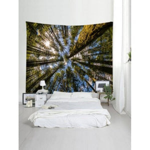 Sunshine Forest Sky Print Tapestry Wall Hanging Decor Green W59 Inch L59