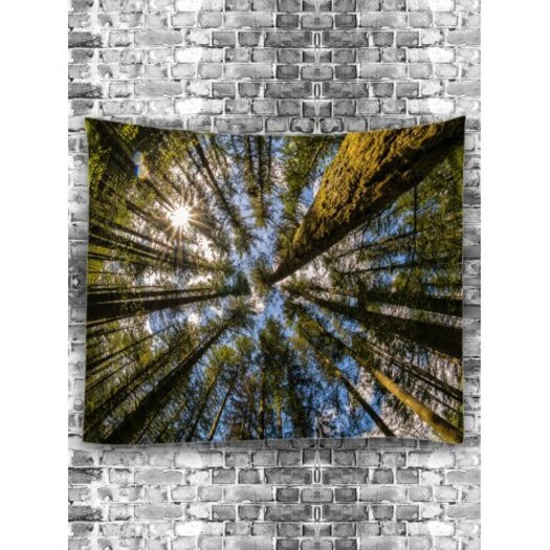 Sunshine Forest Sky Print Tapestry Wall Hanging Decor Green W59 Inch L59