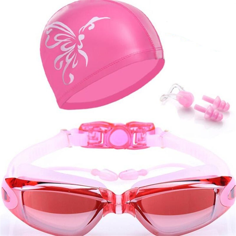 Swimming Accessories Waterproof Anti Fog Goggles Cap Set