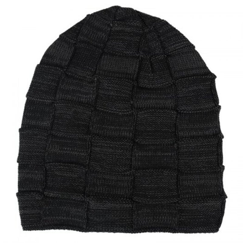 T0174 Men's Fall Winter Keep Warm Hat Set With Scarf Checkered Thick Design Skullies Beanie Black