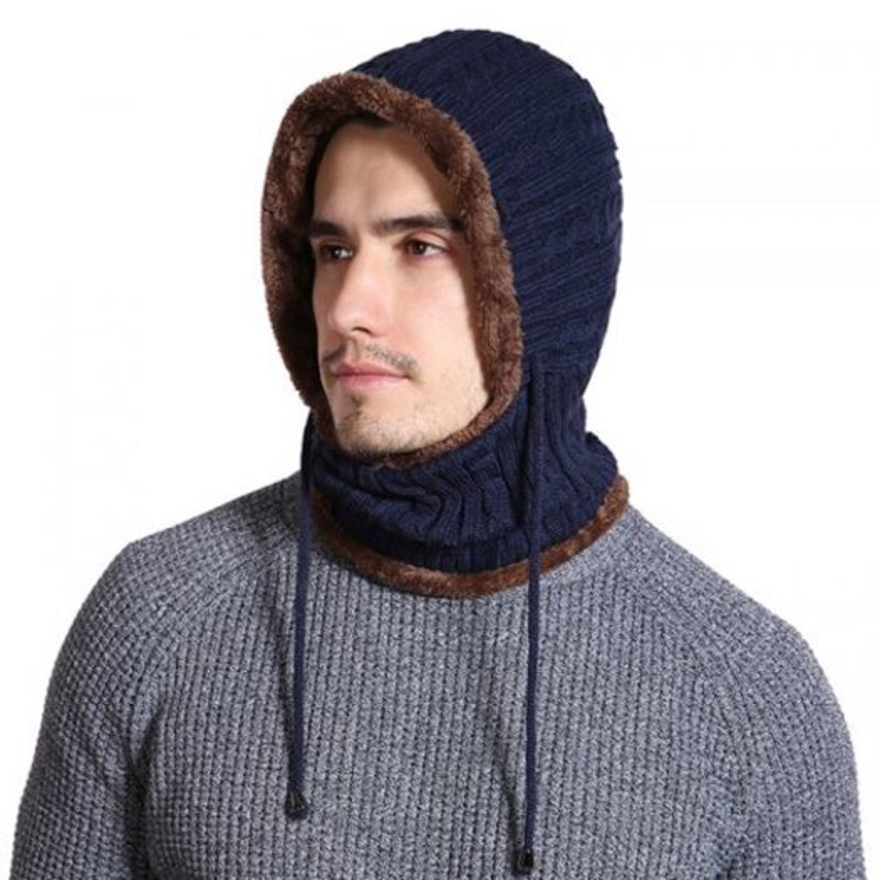 T0175 Men Stripe Keep Warm Hat Rider Ear Mouth Protective Knit Headgear Mask Red Wine