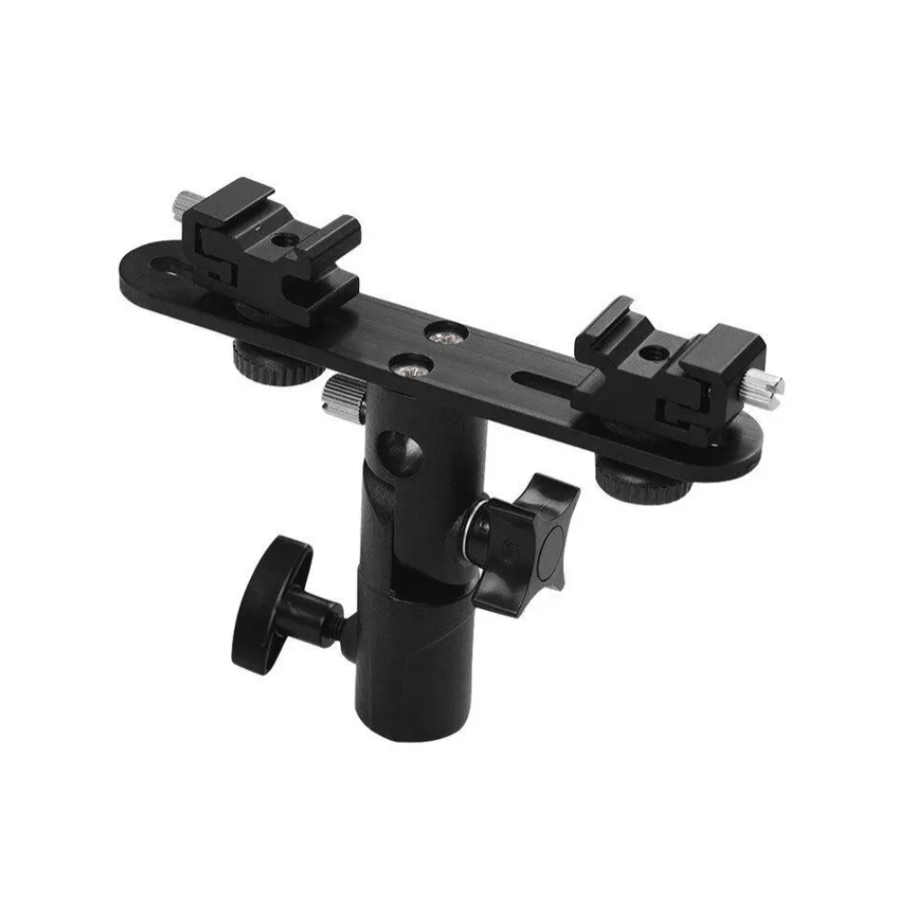 T Shaped Dual Flash Bracket Speedlite Stand Black