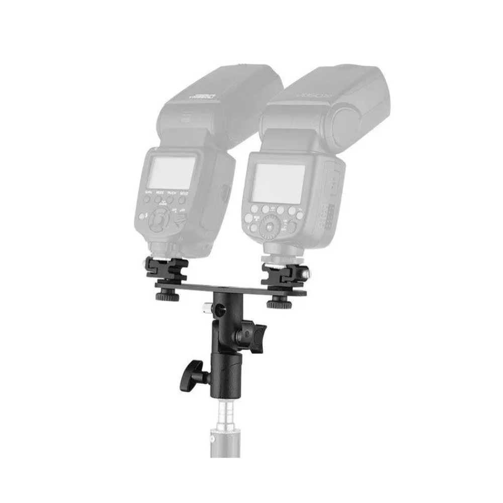 T Shaped Dual Flash Bracket Speedlite Stand Black