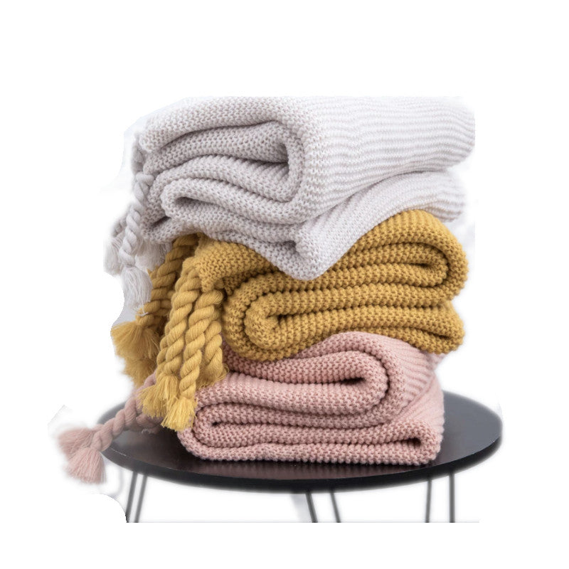 Long Tassel Knitted Blanket Throw