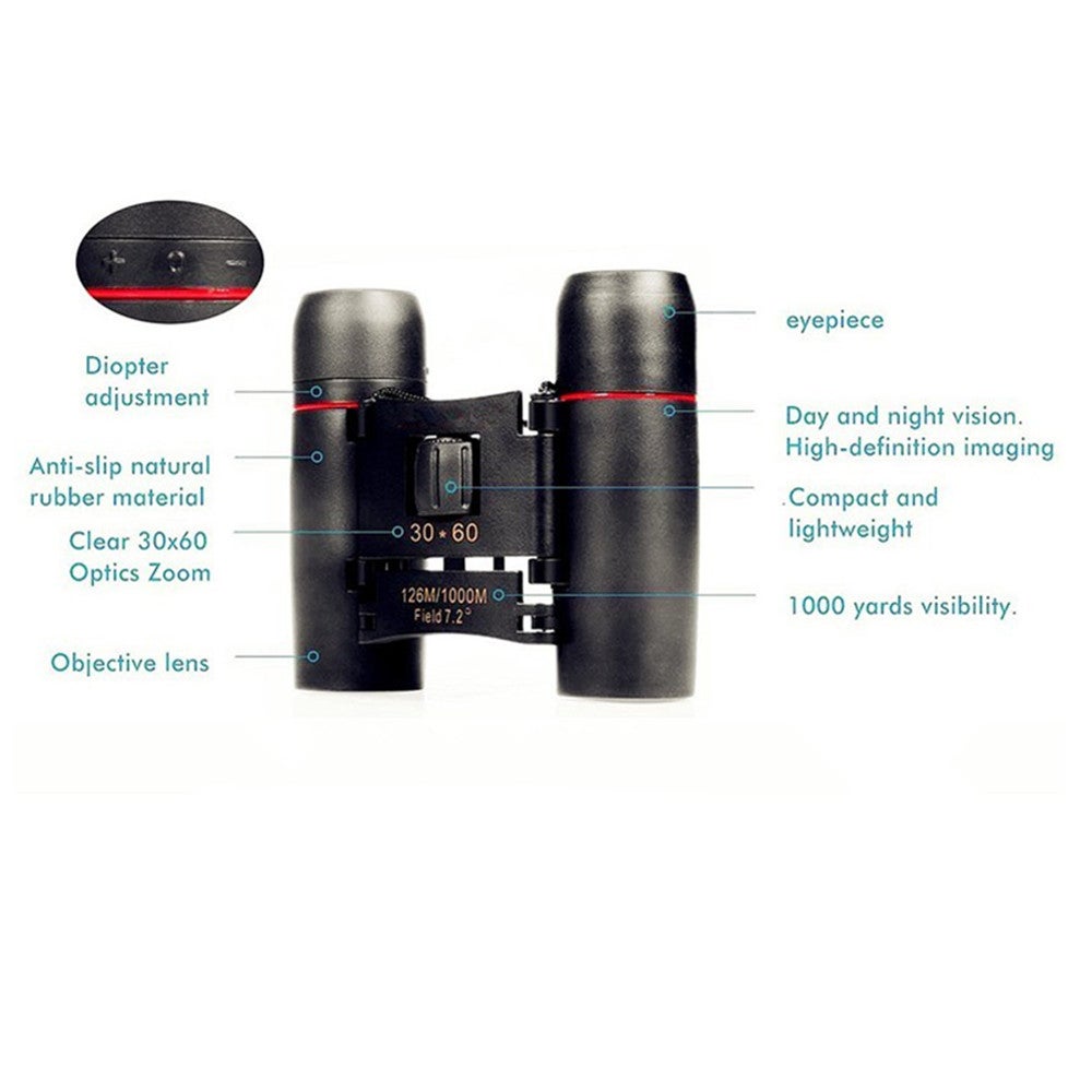 Telescope 30X60 Folding Binoculars With Low Light Night Vision For Outdoor Bird Watching Travelling Camping Hunting 1000