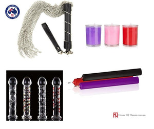 Temperature Wax Play Kit Candles Chain Flogger Glass Dildo Kink