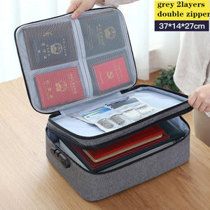 Three Layer Double Zipper Passport Document Certificate File Organiser With Lock