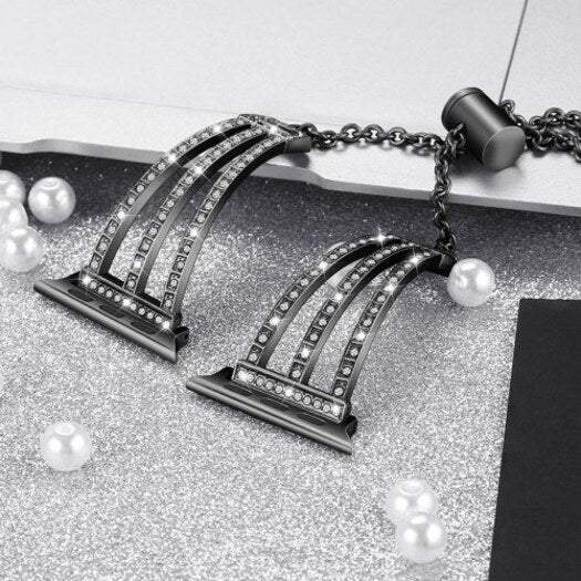 Mobile Phone Three Row Diamonds Adjustment Chain For Apple Watch 1 2 3 4 Black