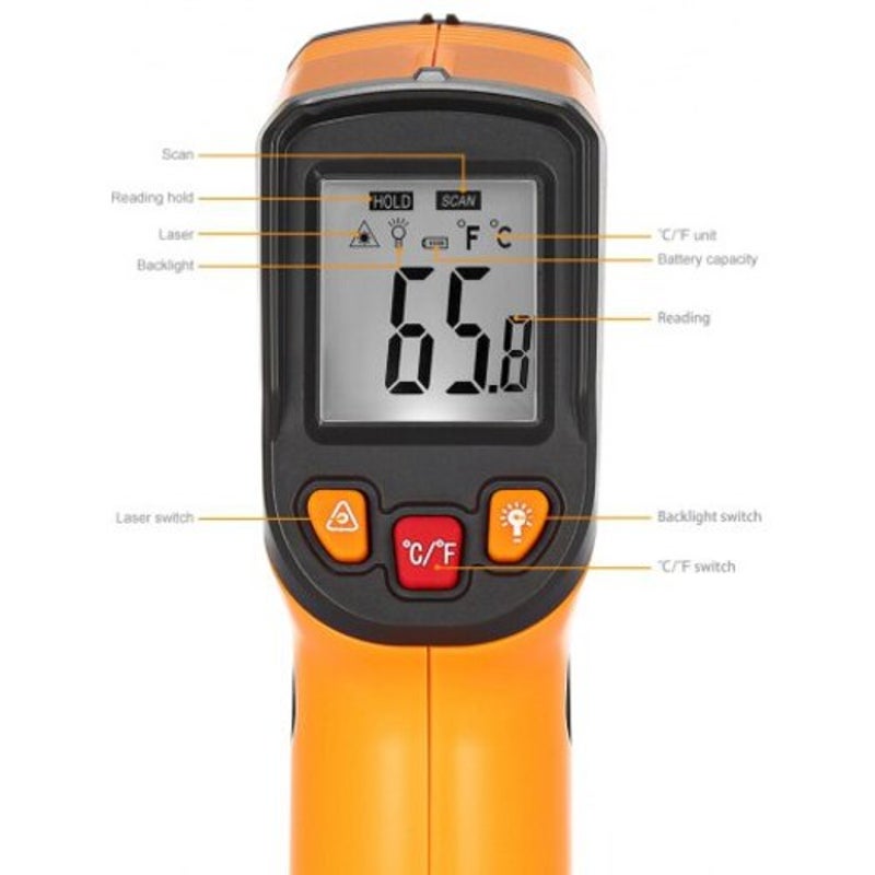 Handheld Non-Contact Infrared Thermometer Digital Lcd Laser Temperature Meter Gun