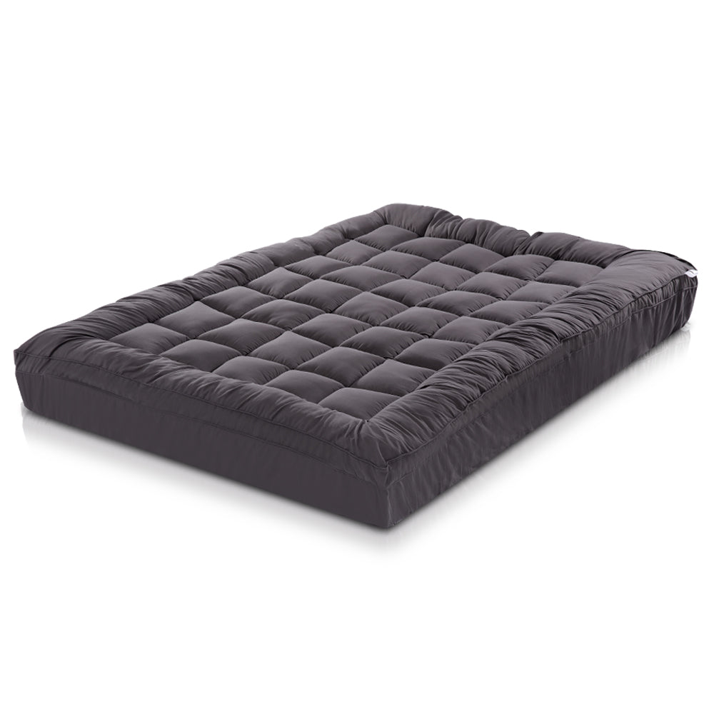 Giselle King Single Mattress Topper Pillowtop 1000Gsm Charcoal Microfibre Bamboo Fibre Filling Protector
