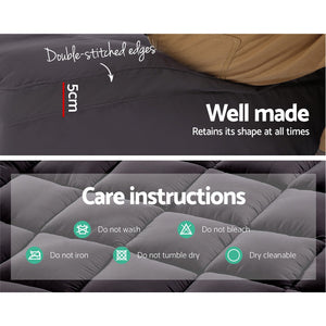 Giselle King Single Mattress Topper Pillowtop 1000Gsm Charcoal Microfibre Bamboo Fibre Filling Protector