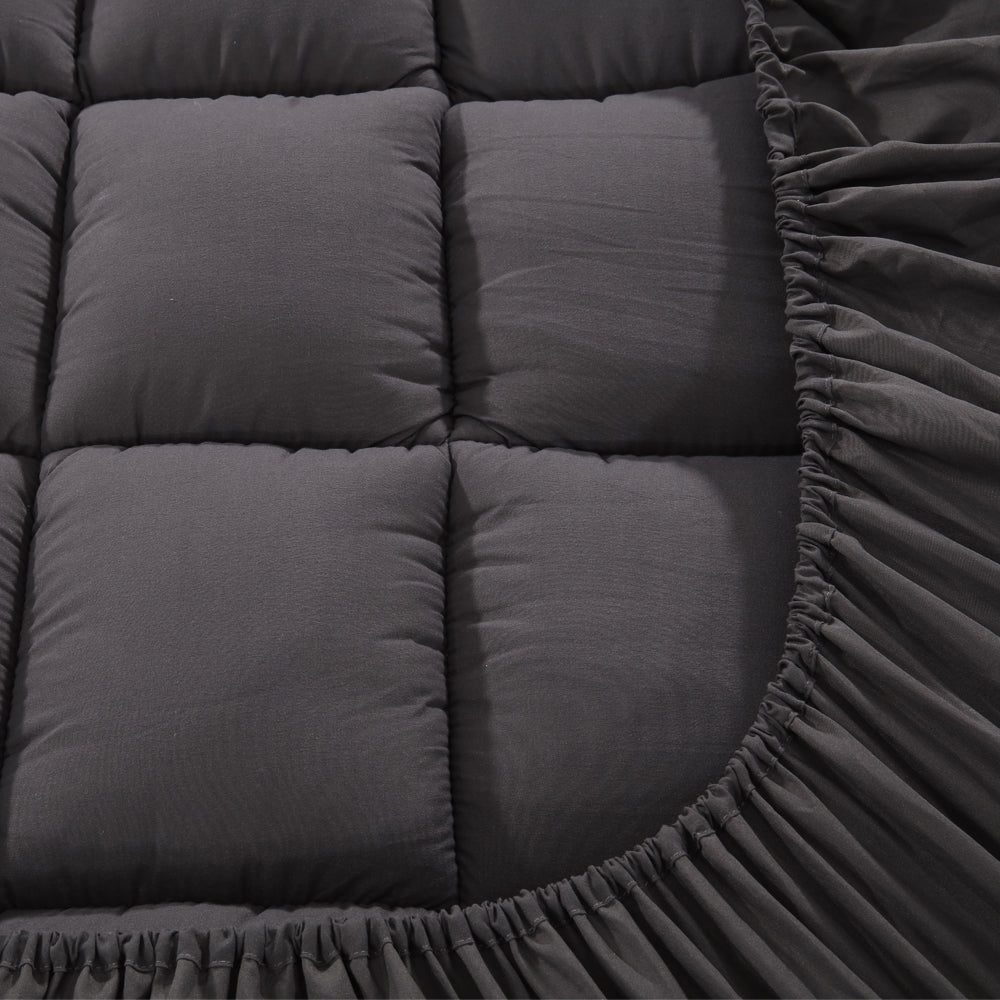 Giselle King Single Mattress Topper Pillowtop 1000Gsm Charcoal Microfibre Bamboo Fibre Filling Protector