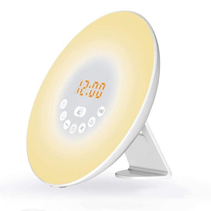 Led Sunrise Sunset Touch Sensing Digital Alarm Clock Night Light Wake Up Lighting