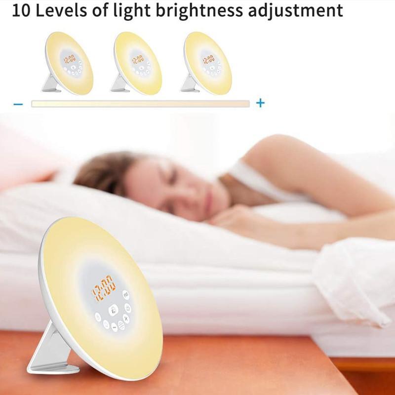 Led Sunrise Sunset Touch Sensing Digital Alarm Clock Night Light Wake Up Lighting