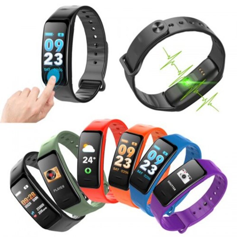 Smart Bracelet C1s Heart Rate Men Women Band Color Screen Music Control Sports Watch Black