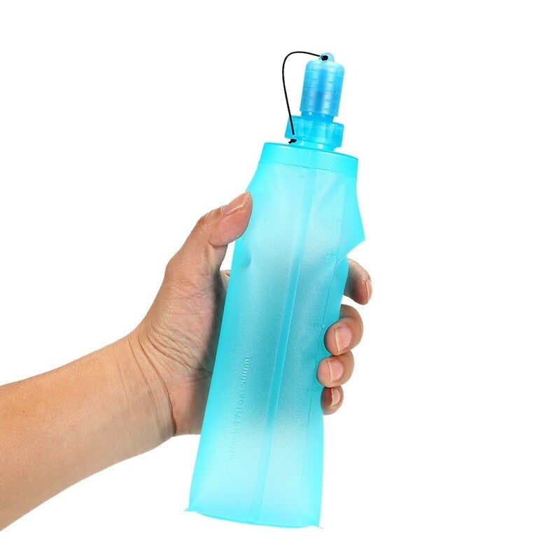 Tpu Folding Soft Flask Sport Water Bottle Running Camping Hiking Bag Collapsible Drink Blue