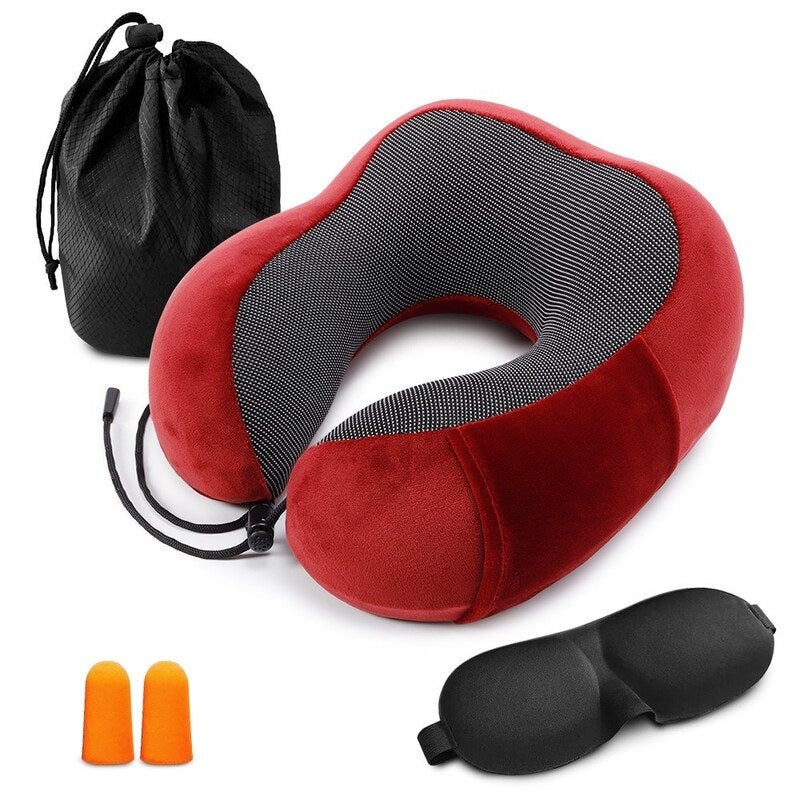 Travel Pillow Memory Foam Neck Red