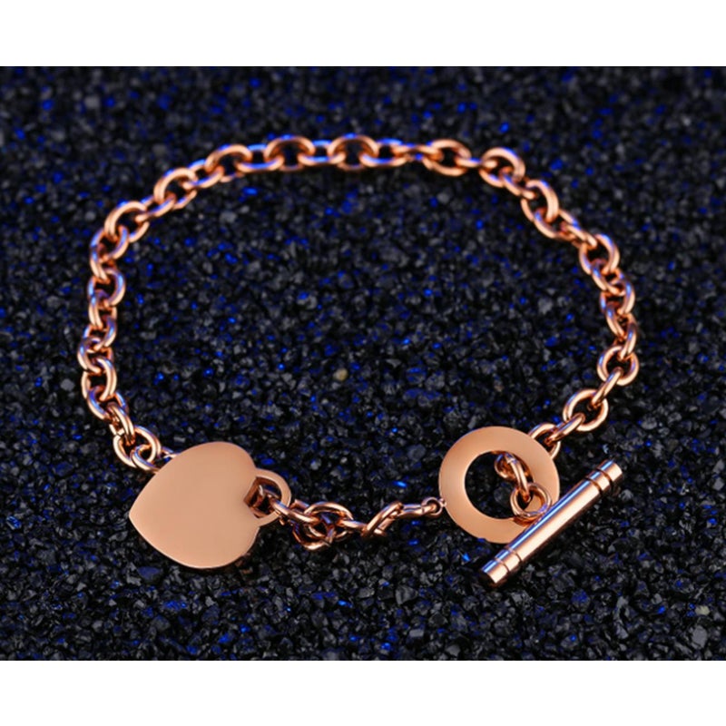 Veile Studios Trendy Cute Heart Tag Pendant Cable Chain Bracelet