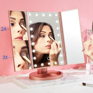 Pink Tri Fold Led Magnifying Makeup Mirror