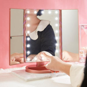 Pink Tri Fold Led Magnifying Makeup Mirror