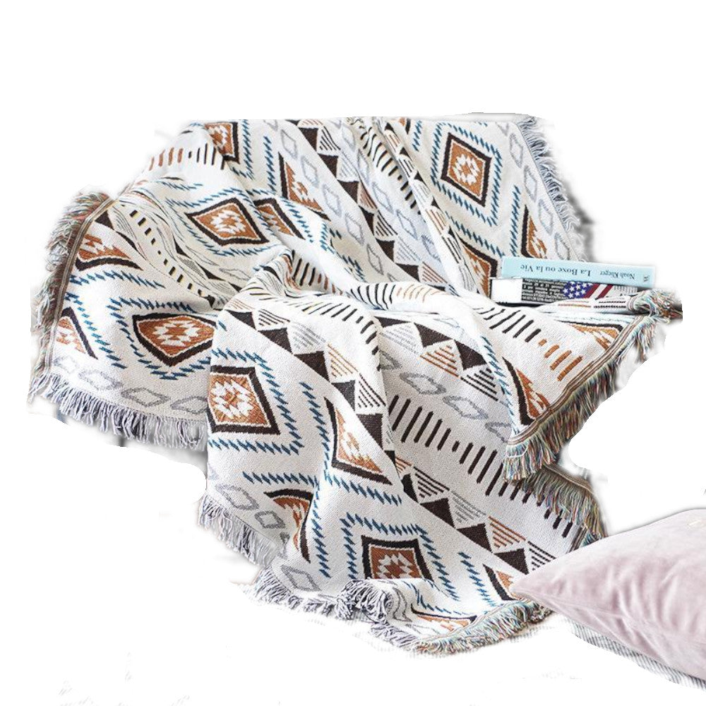 Tribal Moroccan Theme Reversible Fringe Blanket