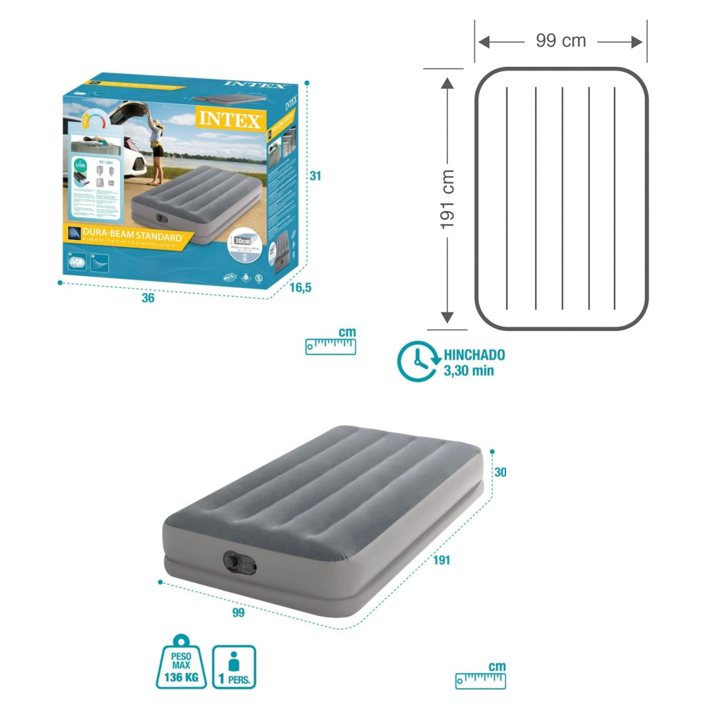 Twin Dura-Beam Prestige Air Bed Built-In Usb Electric Pump For Easy Inflation And Deflation