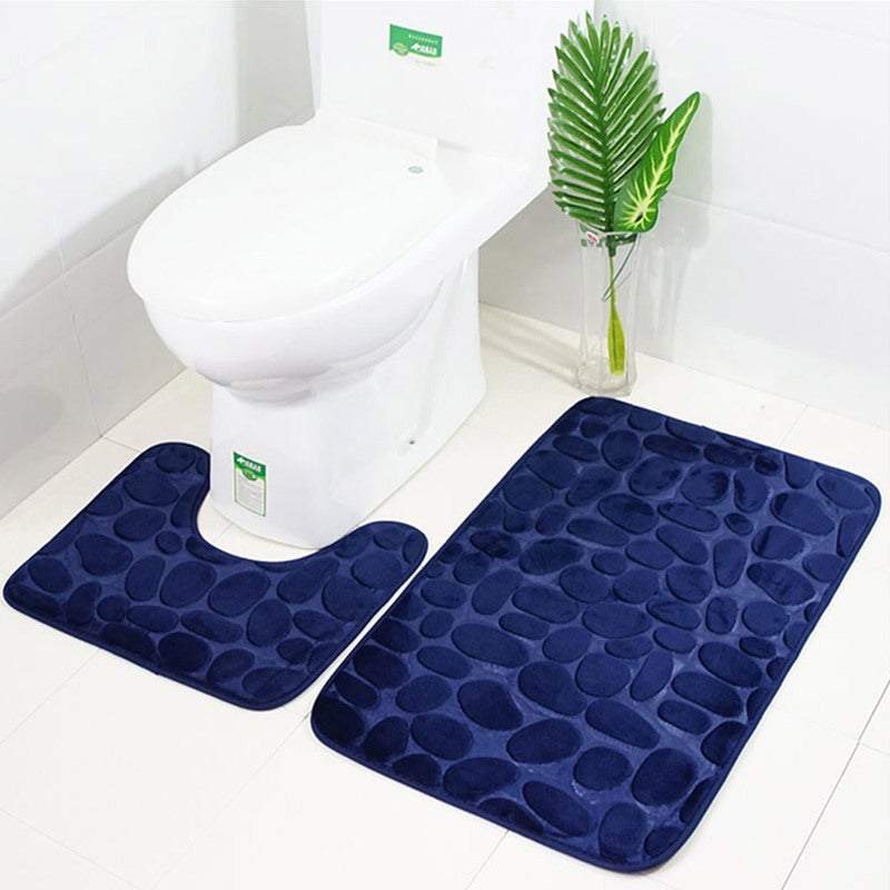 Pebbles Bath Mat Set Bathroom Square Shaped And U Non Slip Floor Mats