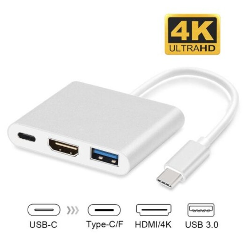 Type C To Usb 3.0 / Hdmi Female 4K Hub Adapter Silver