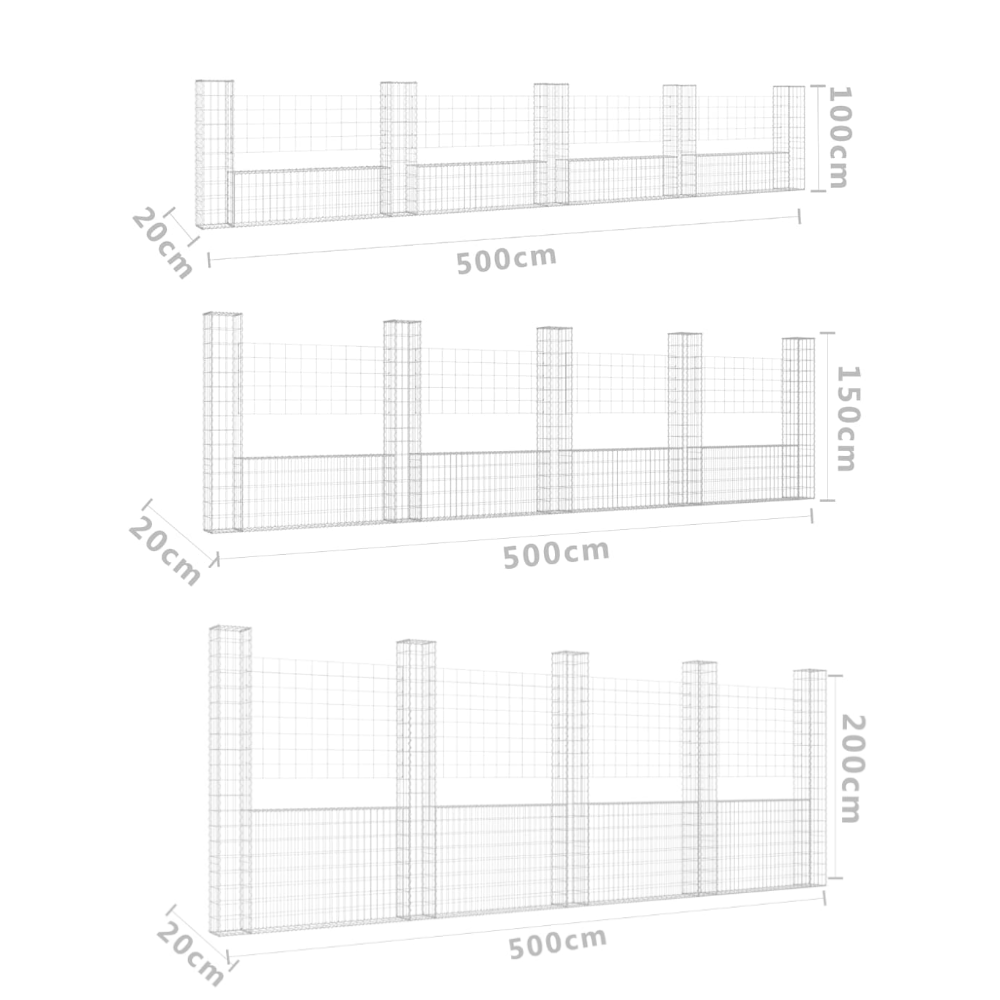 U-Shape Gabion Basket With 5 Posts Iron