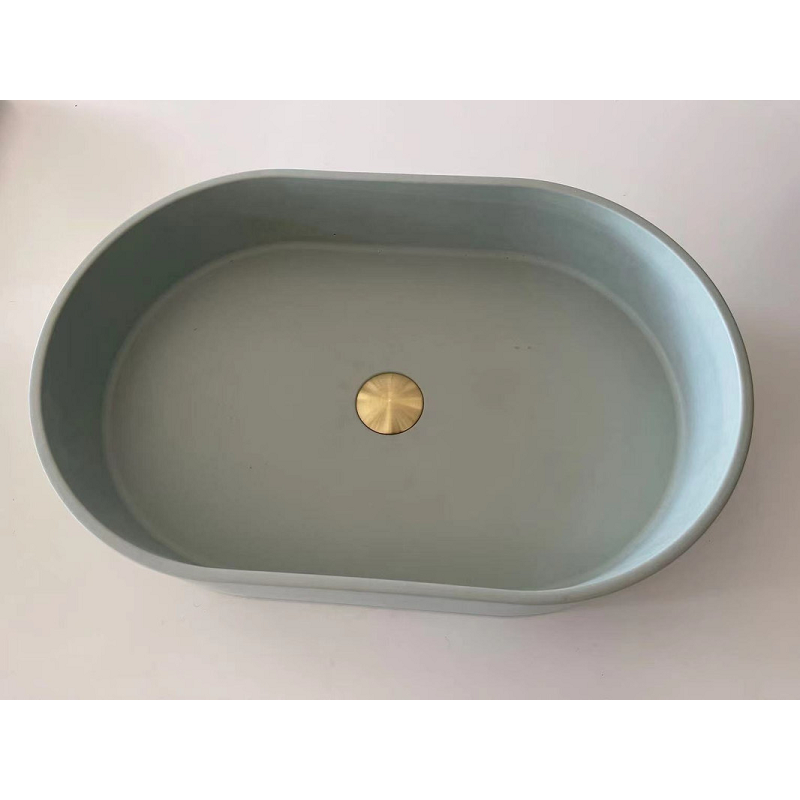 Ultra Modern Concrete Cement Wash Basin Counter Top Matte Mint Green Oval