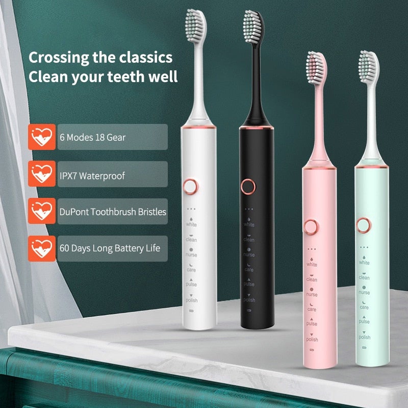 Ultrasonic Electric Toothbrush Rechargeable Usb Sonic Automatic 8 Replacement Heads