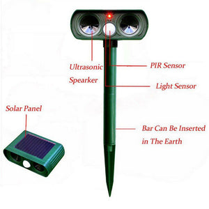 Ultrasonic Animal Repeller Solar Powered Cat Repellent Waterproof Motion Sensor Activated Deterrent Chaser Protect Farm