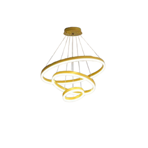 Gold 3 Rings Minimalist Led Pendant Light Adjustable Circular Chandelier