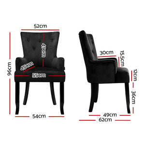 Artiss Dining Chairs French Provincial Velvet Fabric Timber Retro Black