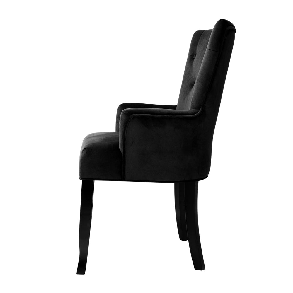 Artiss Dining Chairs French Provincial Velvet Fabric Timber Retro Black