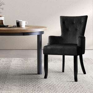 Artiss Dining Chairs French Provincial Velvet Fabric Timber Retro Black