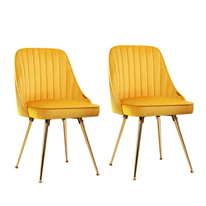 Artiss Set Of 2 Dining Chairs Retro Cafe Kitchen Modern Metal Legs Velvet Yellow