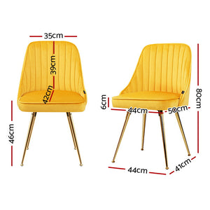 Artiss Set Of 2 Dining Chairs Retro Cafe Kitchen Modern Metal Legs Velvet Yellow