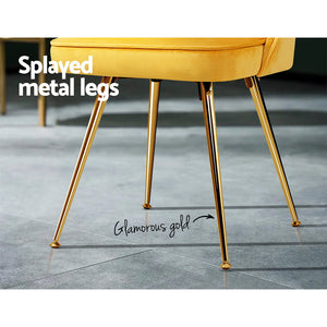 Artiss Set Of 2 Dining Chairs Retro Cafe Kitchen Modern Metal Legs Velvet Yellow