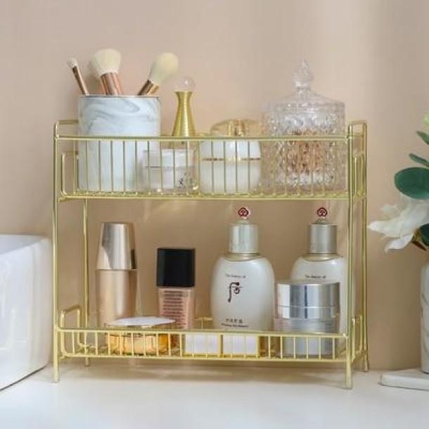 Gold Glow Storage Rack Two Level Bathroom Toiletries Shelf