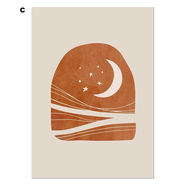 Celestial Canvas Abstract Lanscape Sun And Moon Prints