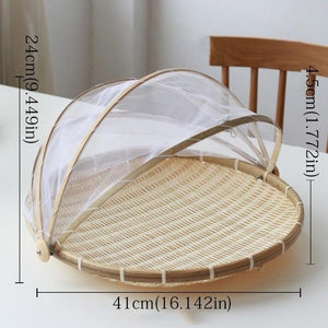 Dustproof Basket Bamboo Fly Cover Outdoor Picnic Food