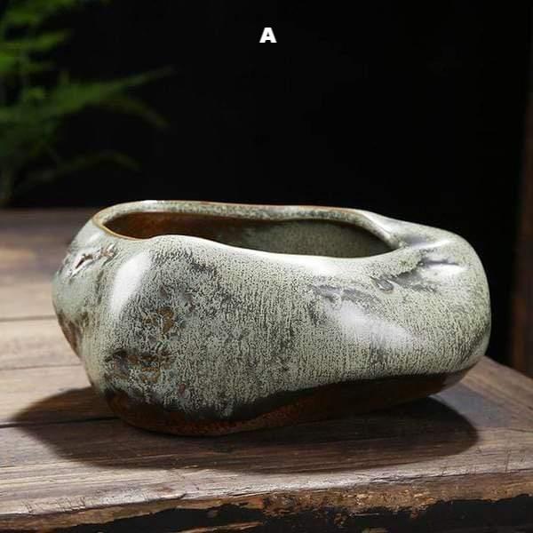 Koi Pot Japanese Natural Stone Look Ceramic Plant Pots Home Decor