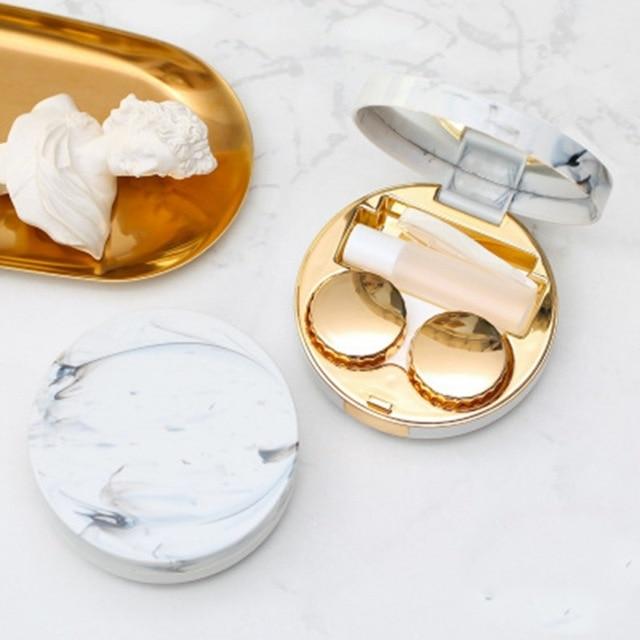 Marble Design Contact Lens Storage Case With Mirror