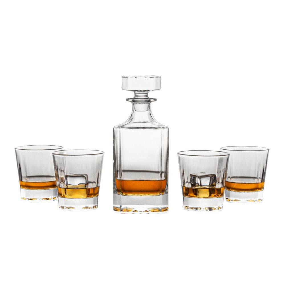 Novare Square Whiskey Decanter Bottle With 4 Glasses Set